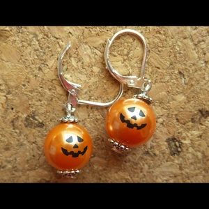 Acrylic Pumpkin Face Lever Back Earrings